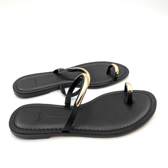 Dolce Vita Wink Toe-Ring Slide Flat Sandals Saddle Leather Black Size US9 EU40 - Picture 3 of 12